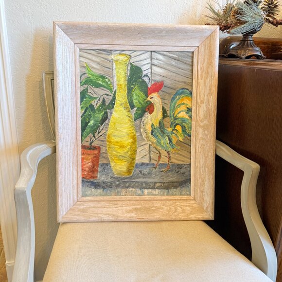 OOAK Vintage Large Chicken Oil Painting Signed by Artist - Picture 5 of 15